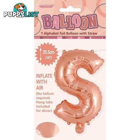 Rose Gold S Alphabet Foil Balloon 35cm (14) - 9311965447689