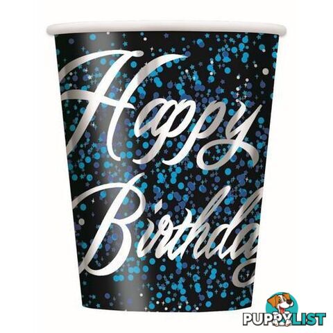 Glitz Blue Happy Birthday 8 x 270ml (9oz) Foil Stamped Paper Cups - 011179574667