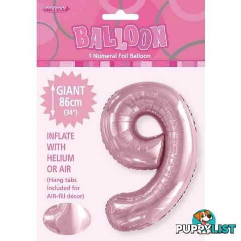 Lovely Pink 9 Numeral Foil Balloon 86cm (34) - 9311965506591