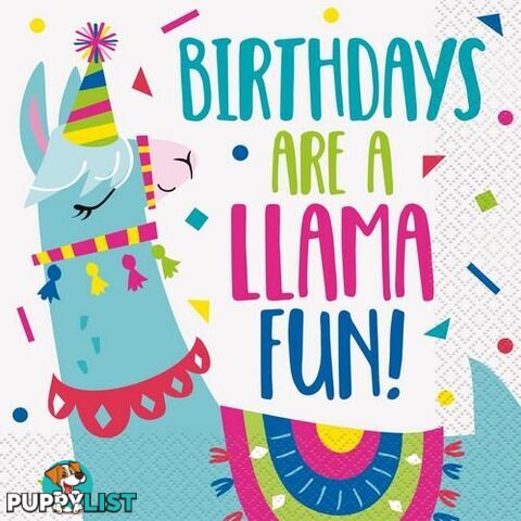 Llama Birthday 16 Luncheon Napkins 2ply 33cm x 33cm (13 x 13) - 011179732227