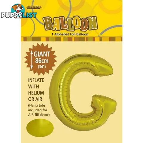 Gold G Alphabet Foil Balloon 86cm (34) - 9311965431664