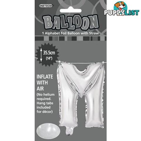 Silver M Alphabet Foil Balloon 35cm (14) - 9311965446927