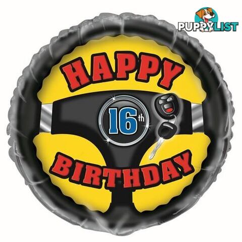 1st Car 16th Birthday 45cm (18) Foil Balloon Packaged - 011179515578