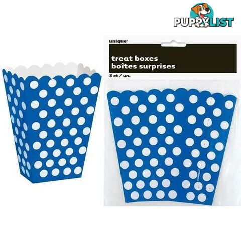 Dots Royal Blue 8 Treat Boxes 14cm H x 10cm W x 6cm D (5.5 x 4 x 2.4) - 011179592944