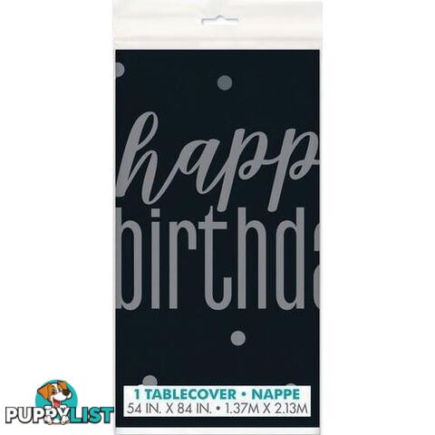 Black And Silver Happy Birthday Printed Tablecover 137cm x 213cm (54 X 84) - 011179835836