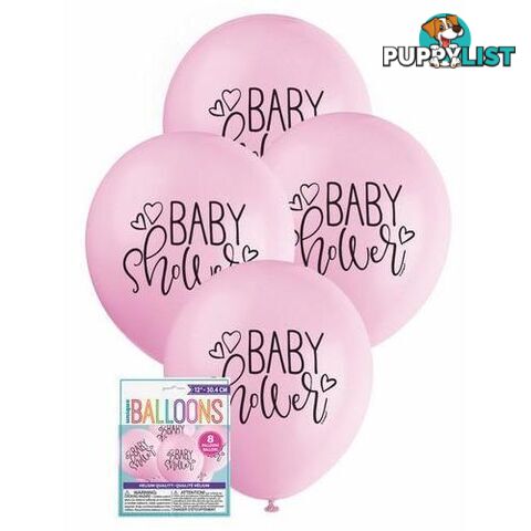 Baby Shower 8 x 30cm (12) Balloons - Pink - 011179549191