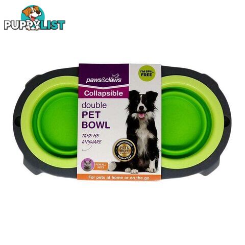 Pet Bowl Double Collapsible Green & Grey - 9340957070048