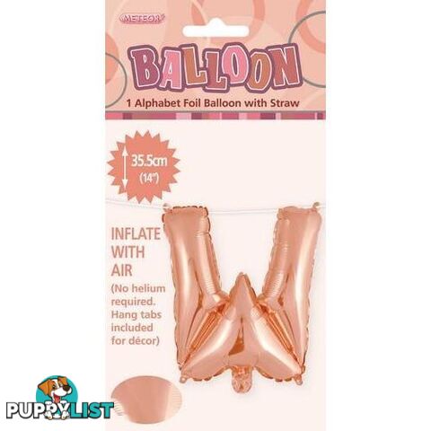 Rose Gold W Alphabet Foil Balloon 35cm (14) - 9311965447726