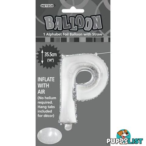 Silver P Alphabet Foil Balloon 35cm (14) - 9311965446958