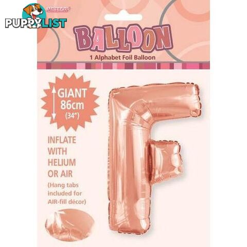 Rose Gold F Alphabet Foil Balloon 86cm (34) - 9311965429258