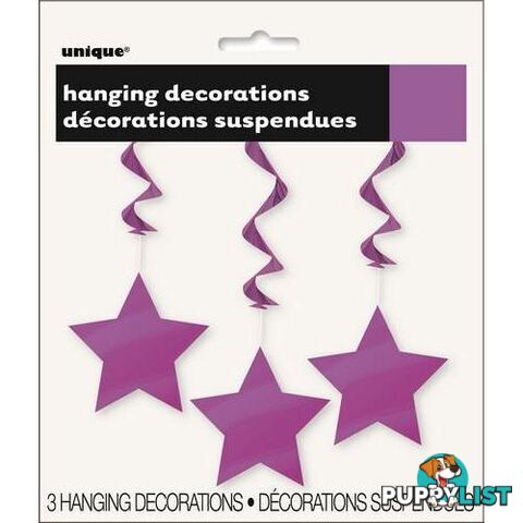 3 Star Hanging Swirl Decorations Pretty Purple 90cm L (36) - 011179691180