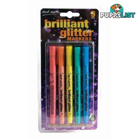 Brilliant Glitter Markers 5pce - 9328577018190