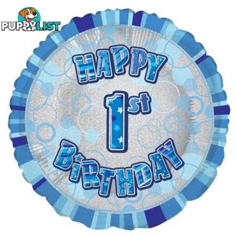 Glitz Blue 1st Birthday Round 45cm (18) Foil Balloon Packaged - 011179556458