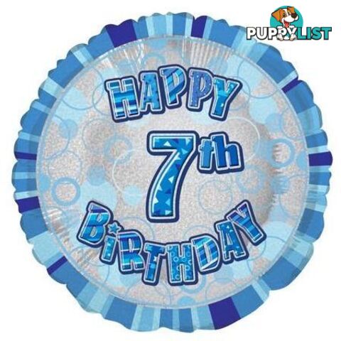 Glitz Blue 7th Birthday Round 45cm (18) Foil Balloon Packaged - 011179556519