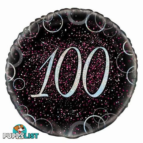 Glitz Pink 100th Birthday 45cm (18) Foil Balloon Packaged - 011179558025