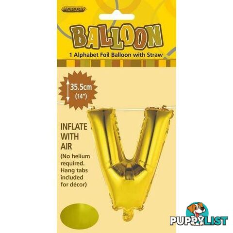 Gold V Alphabet Foil Balloon 35cm (14) - 9311965446712