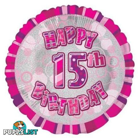 Glitz Pink 15th Birthday Round 45cm (18) Foil Balloon Packaged - 011179556441