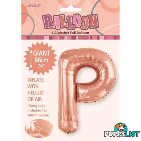 Rose Gold P Alphabet Foil Balloon 86cm (34) - 9311965429357