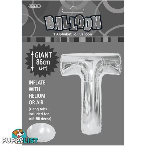 Silver T Alphabet Foil Balloon 86cm (34) - 9311965483595