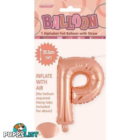 Rose Gold P Alphabet Foil Balloon 35cm (14) - 9311965447658