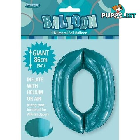 Caribbean Teal 0 Numeral Foil Balloon 86cm (34) - 9311965506300