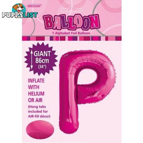 Hot Pink P Alphabet Foil Balloon 86cm (34) - 9311965431459