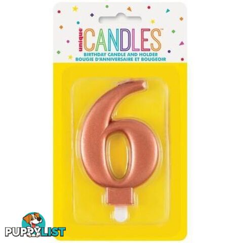 Numeral Candle 6 - Metallic Rose Gold - 011179196265