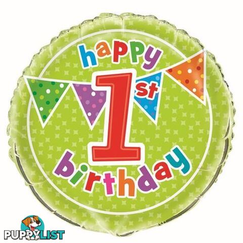 Polka Dot Happy 1st Birthday 45cm (18) Foil Balloon Packaged - 011179515592