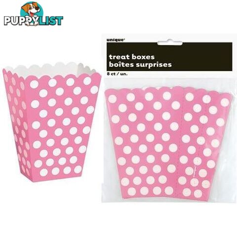 Dots Hot Pink 8 Treat Boxes 14cm H x 10cm W x 6cm D (5.5 x 4 x 2.4) - 011179592951