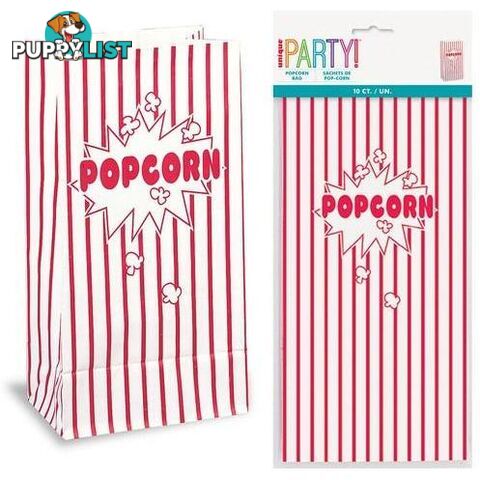 10 Paper Bags - Popcorn - 26cm H x 13cm W 10 x 5 - 011179590148