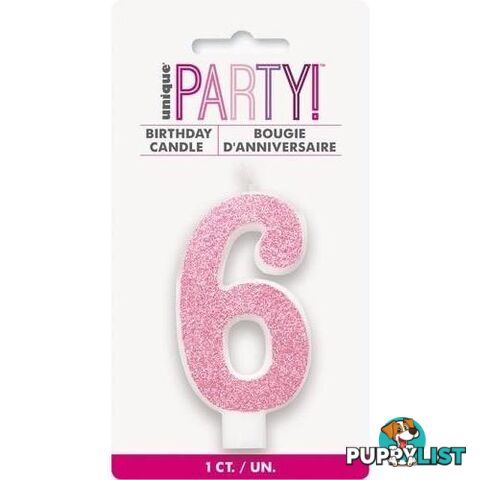 Numeral Candle 6 - Glitter Pink - 011179842568