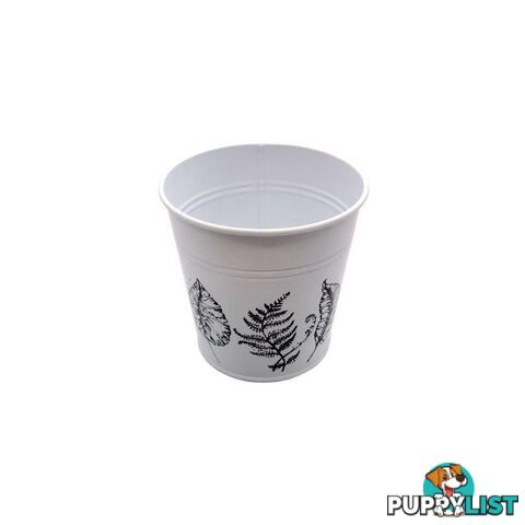 Round Pot Leaf Print White 10.5cm - 800576