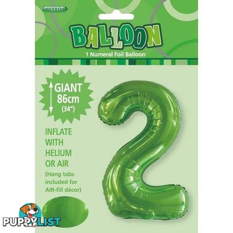 Lime Green 2 Numeral Foil Balloon 86cm (34) - 9311965506126