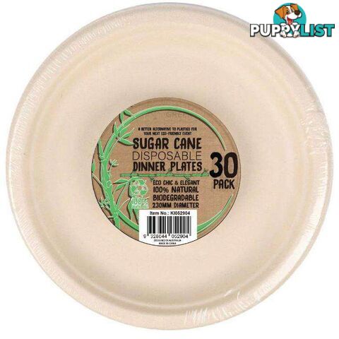 Sugar Cane Party Disposable Dinner Plates 30 Pack - 9328644052904