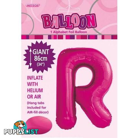 Hot Pink R Alphabet Foil Balloon 86cm (34) - 9311965431473