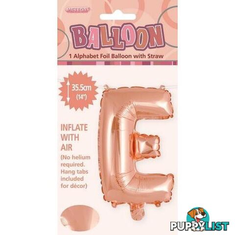 Rose Gold E Alphabet Foil Balloon 35cm (14) - 9311965447542