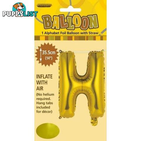 Gold H Alphabet Foil Balloon 35cm (14) - 9311965446576