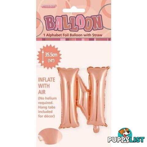 Rose Gold N Alphabet Foil Balloon 35cm (14) - 9311965447634