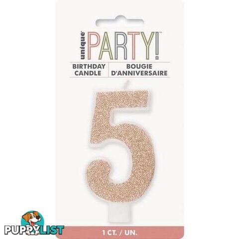 Numeral Candle 5 - Glitter Rose Gold - 011179849758