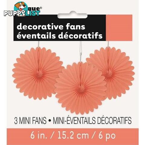 3 Decorative Fans Coral 15cm (6) - 011179632664