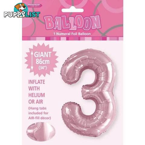 Lovely Pink 3 Numeral Foil Balloon 86cm (34) - 9311965506539