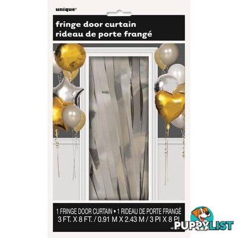 Fringe Door Curtain 091m W x 245m L 3 x 8 Silver - 011179619283