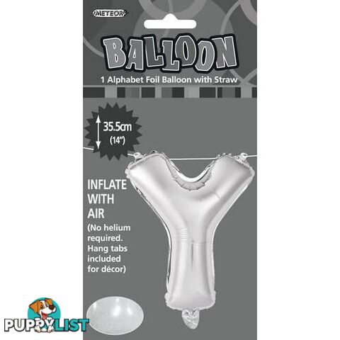 Silver Y Alphabet Foil Balloon 35cm (14) - 9311965447047