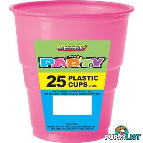 Hot Pink 25 x 270ml (9oz) Plastic Cups - 9311965301028