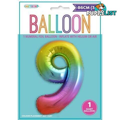 Rainbow 9 Numeral Foil Balloon 86cm (34) - 9311965448297