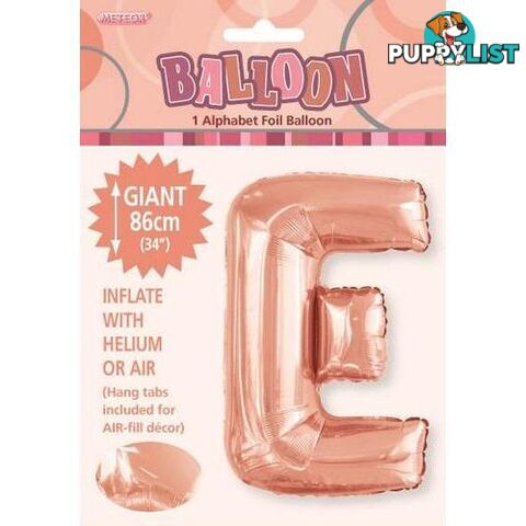 Rose Gold E Alphabet Foil Balloon 86cm (34) - 9311965429241