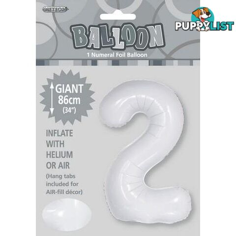 White 2 Numeral Foil Balloon 86cm (34) - 9311965506720