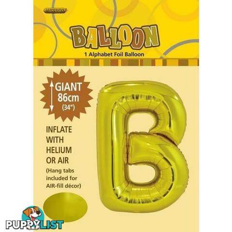 Gold B Alphabet Foil Balloon 86cm (34) - 9311965431619