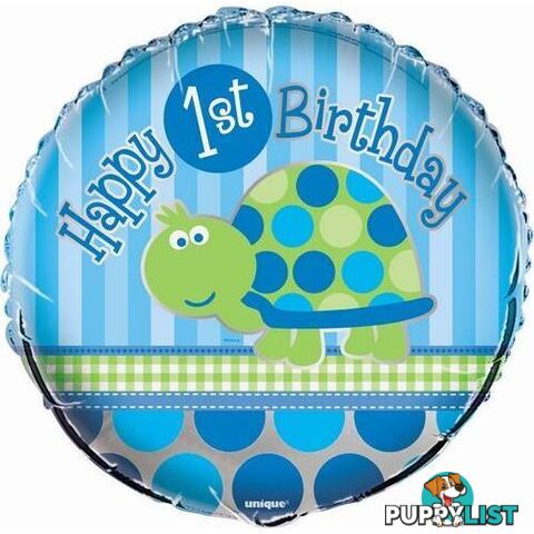 1st Birthday Turtle 45cm (18) Foil Balloon Packaged - 011179404575