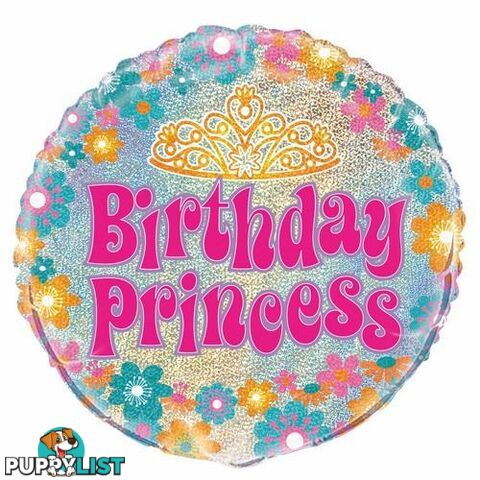 Birthday Princess 45cm (18) Foil Prismatic Balloons Packaged - 011179555192